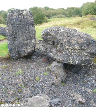 Lead-rich slag from the 19th century mining operations. Blackmoor, Charterhouse.
