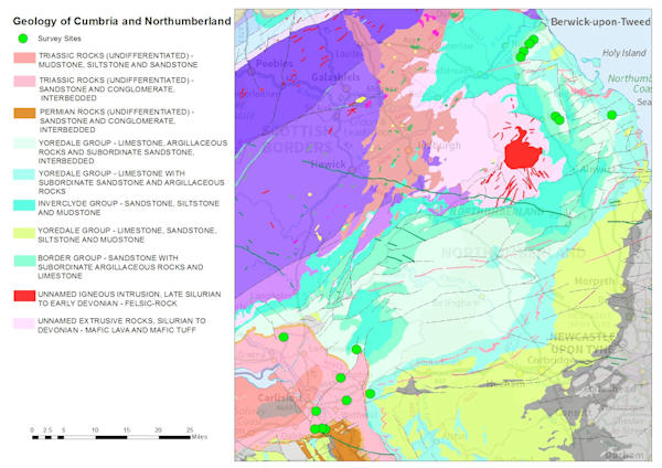 Geology of Cumbria and Northumberland.